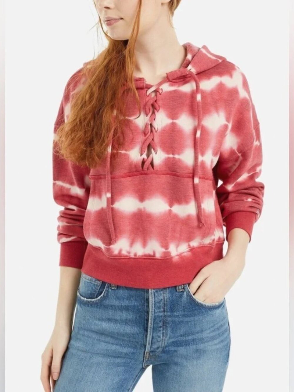 Free People Movement Pink Believer Lace Up Cropped Pullover Hoodie Sweatshirt XS